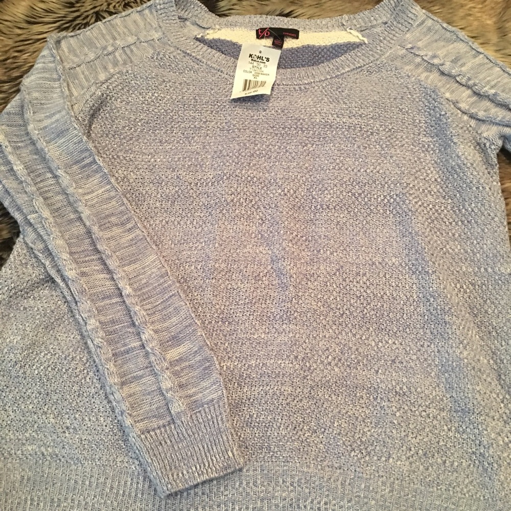 T/O Dream Maker Striped Back Cable Knit Sweater Blue/White Size XL